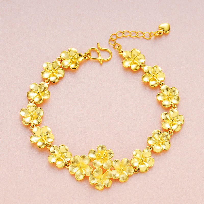 Fine Wedding Bridal Jewelry Set 100% 24K Gold Plum Blossom Design Open Rings,necklaces,bracelets for Women Dubai Jewelry Sets