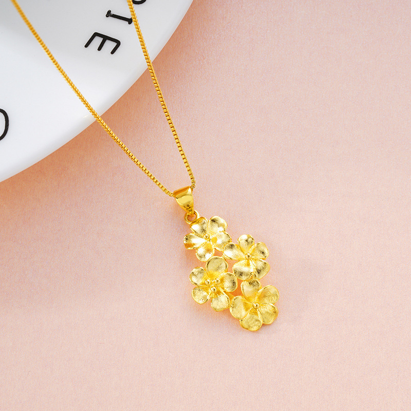 Fine Wedding Bridal Jewelry Set 100% 24K Gold Plum Blossom Design Open Rings,necklaces,bracelets for Women Dubai Jewelry Sets