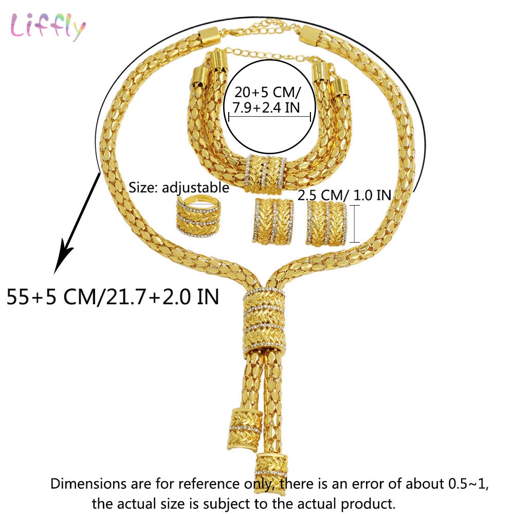 Liffly Bridal African Jewelry Sets Fashion Gold Necklace Earrings Ring Zircon Bridesmaid Dubai Gold Jewelry Sets for Women Liffly Bridal African Jewelry Sets Fashion Gold Necklace Earrings Ring Zircon Bridesmaid Dubai Gold Jewelry Sets for Women