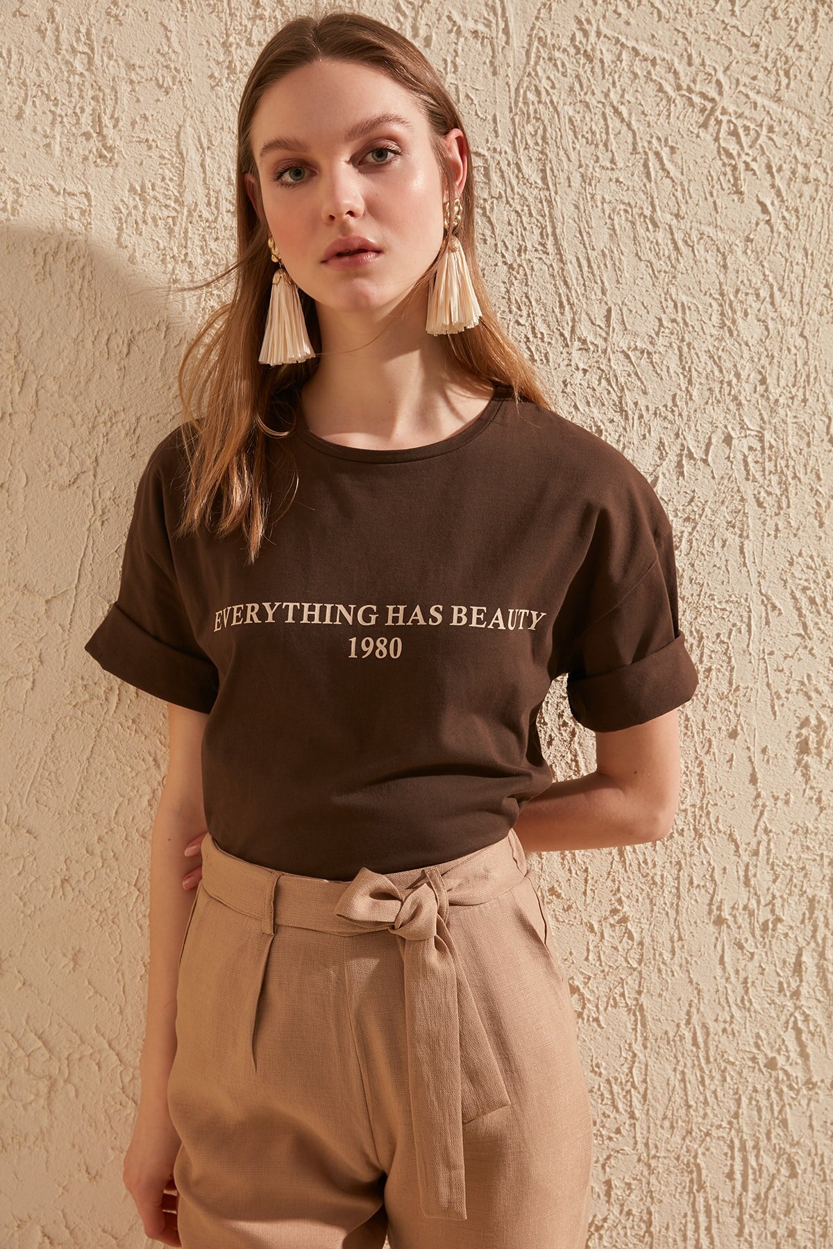 Trendyol Printed Basic Knitted T-shirt TWOSS19GH0034 2021 Spring Summer Fashion Women 'S Short Sleeve Tshirt Women 'S Outfit футболка женский