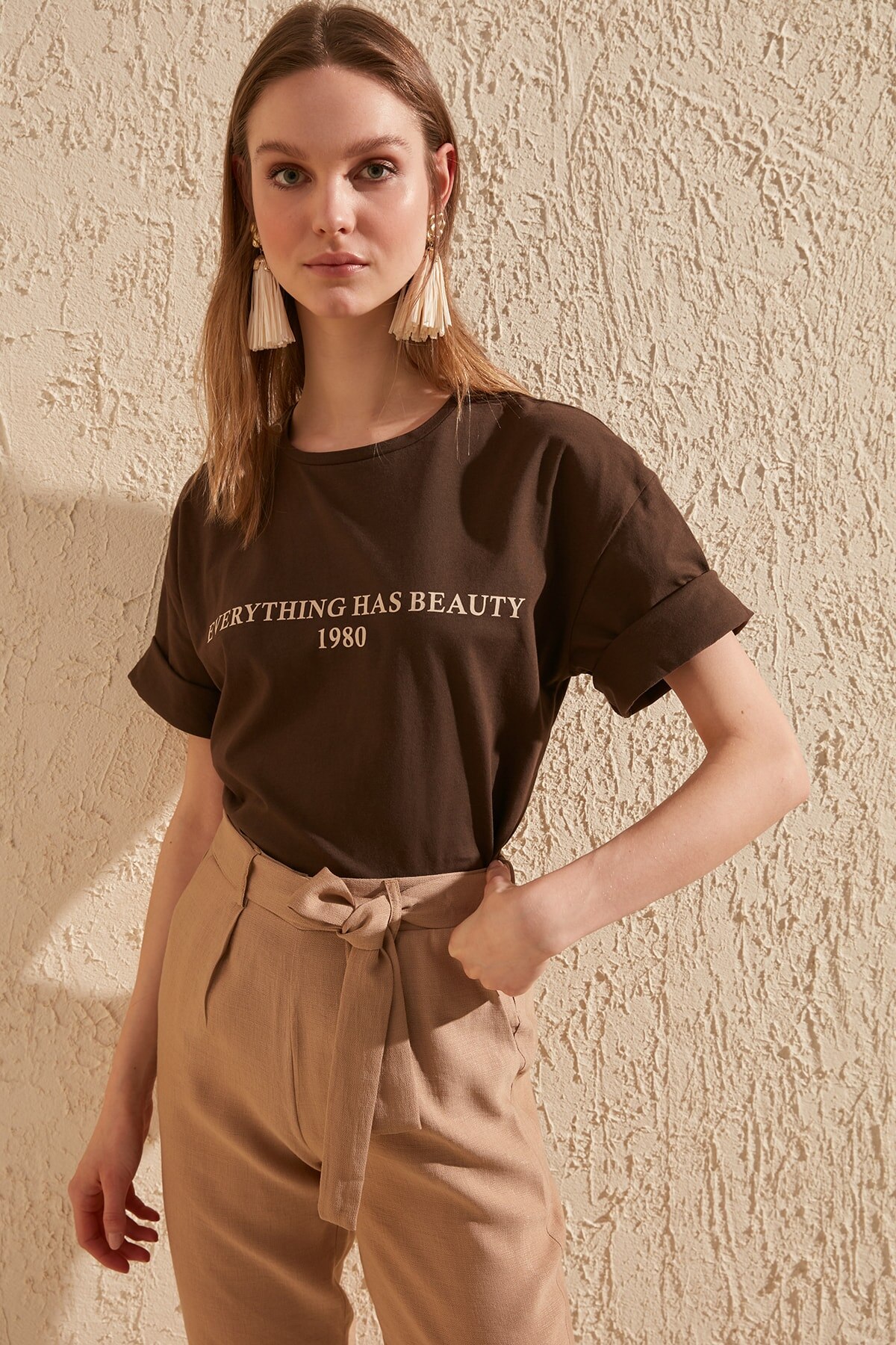 Trendyol Printed Basic Knitted T-shirt TWOSS19GH0034 2021 Spring Summer Fashion Women 'S Short Sleeve Tshirt Women 'S Outfit футболка женский