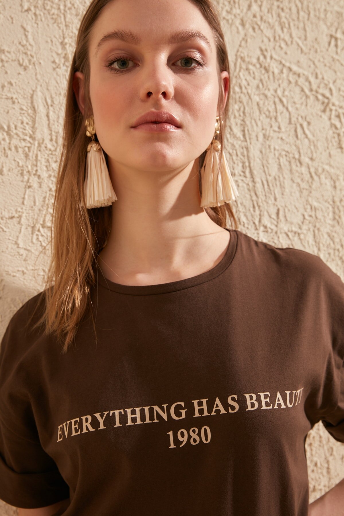 Trendyol Printed Basic Knitted T-shirt TWOSS19GH0034 2021 Spring Summer Fashion Women 'S Short Sleeve Tshirt Women 'S Outfit футболка женский