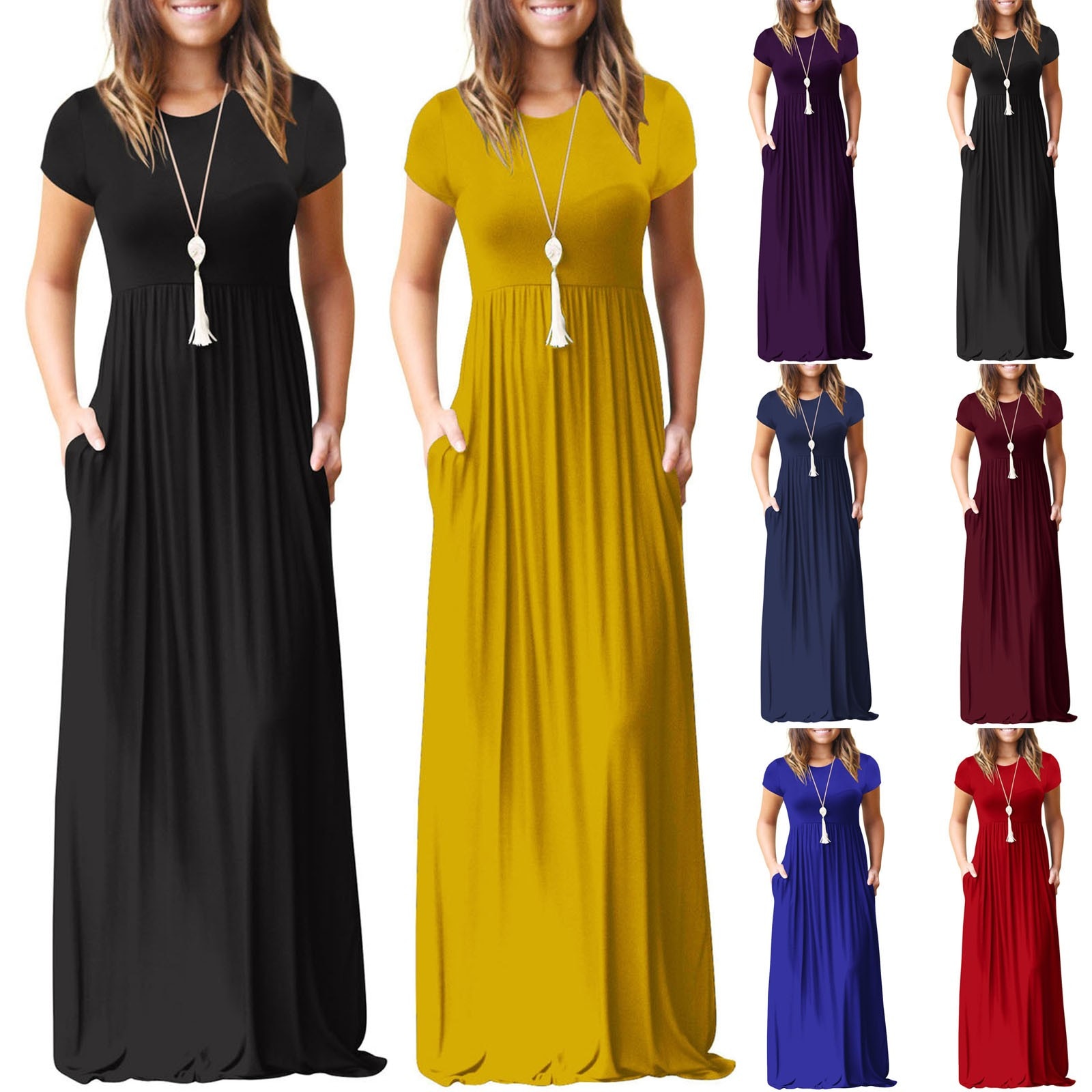 Summer Women Solid Pockets Casual Maxi Dress Oversized Ladies Short Sleeve Loose Long Dresses платье рубашка женская 2021 Summer Women Solid Pockets Casual Maxi Dress Oversized Ladies Short Sleeve Loose Long Dresses платье рубашка женская 2021