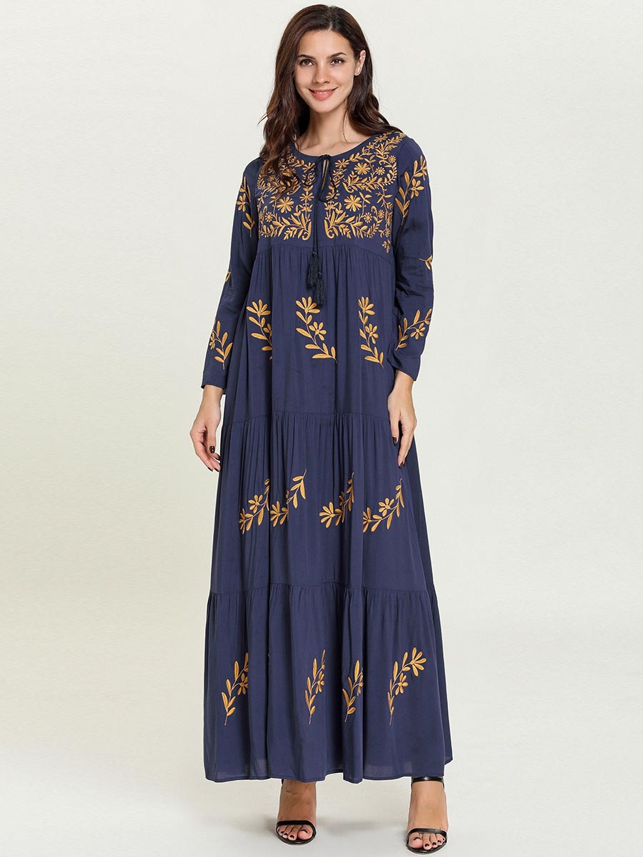 Women Maxi Dresses Abayas for Women Muslim Dress Embroidery Long Dress Female Arabian Islamic Muslim Robes Kaftan Dubai Clothing