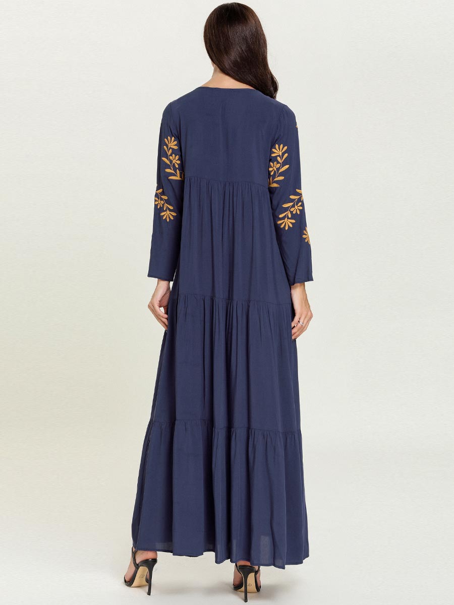 Women Maxi Dresses Abayas for Women Muslim Dress Embroidery Long Dress Female Arabian Islamic Muslim Robes Kaftan Dubai Clothing