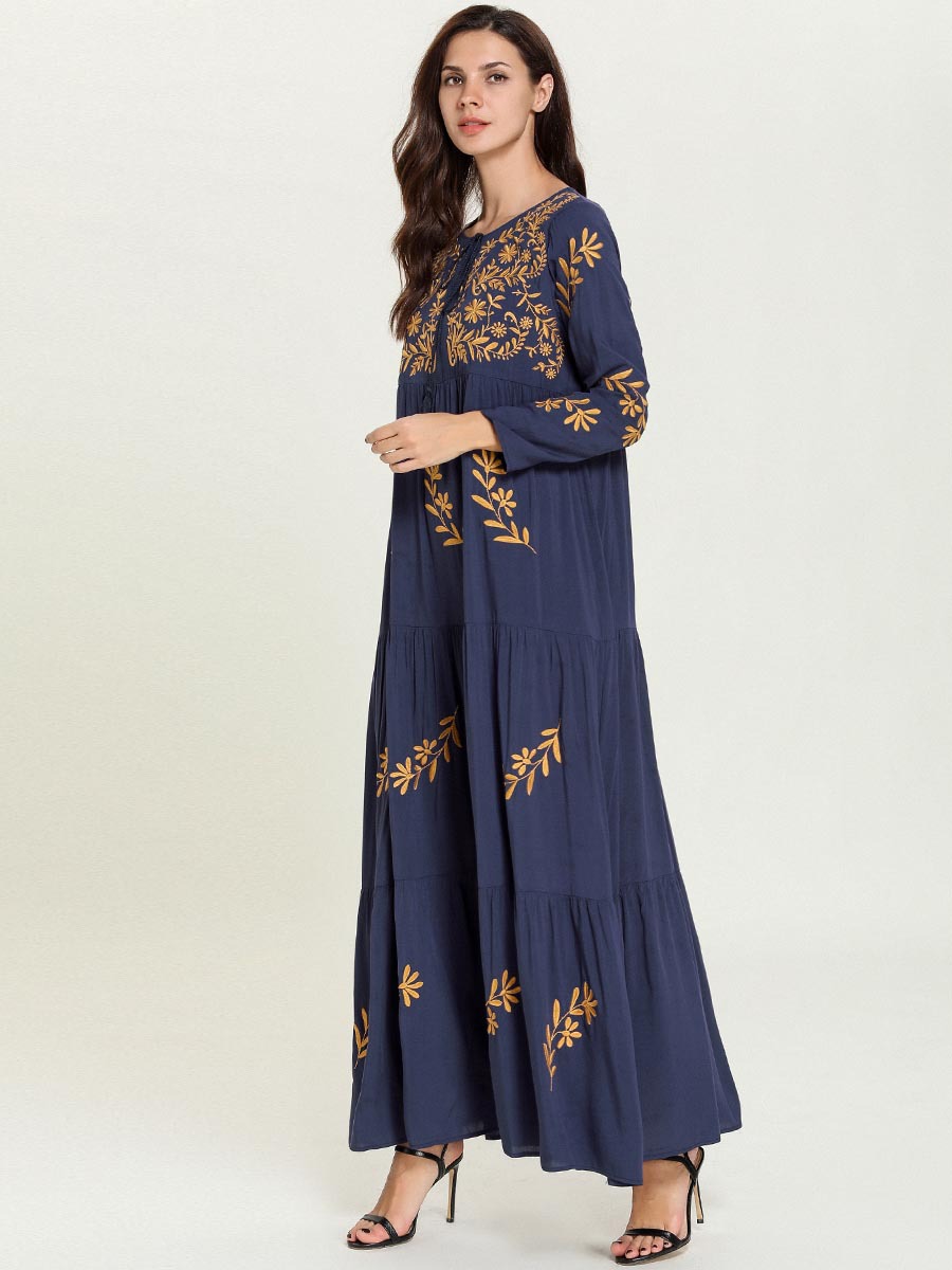 Women Maxi Dresses Abayas for Women Muslim Dress Embroidery Long Dress Female Arabian Islamic Muslim Robes Kaftan Dubai Clothing