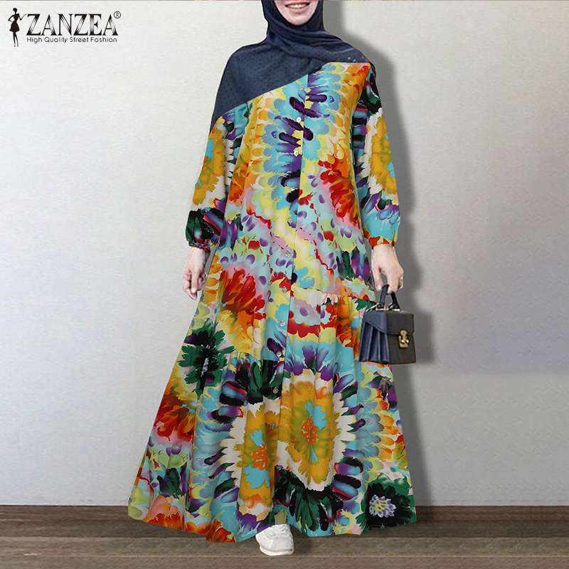 Women Dubai Abaya Turkey Hijab Dress ZANZEA Vintage Floral Printed Sundress Autumn Long Sleeve Loose Maxi Long Vestido Kaftan Women Dubai Abaya Turkey Hijab Dress ZANZEA Vintage Floral Printed Sundress Autumn Long Sleeve Loose Maxi Long Vestido Kaftan