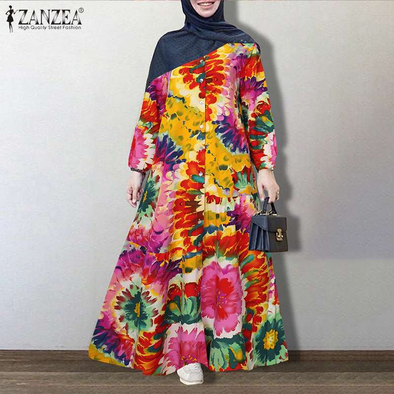 Women Dubai Abaya Turkey Hijab Dress ZANZEA Vintage Floral Printed Sundress Autumn Long Sleeve Loose Maxi Long Vestido Kaftan Women Dubai Abaya Turkey Hijab Dress ZANZEA Vintage Floral Printed Sundress Autumn Long Sleeve Loose Maxi Long Vestido Kaftan