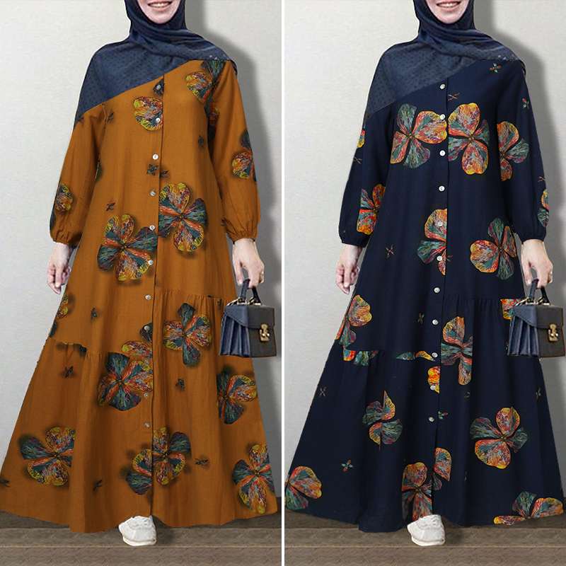 Women Dubai Abaya Turkey Hijab Dress ZANZEA Vintage Floral Printed Sundress Autumn Long Sleeve Loose Maxi Long Vestido Kaftan Women Dubai Abaya Turkey Hijab Dress ZANZEA Vintage Floral Printed Sundress Autumn Long Sleeve Loose Maxi Long Vestido Kaftan
