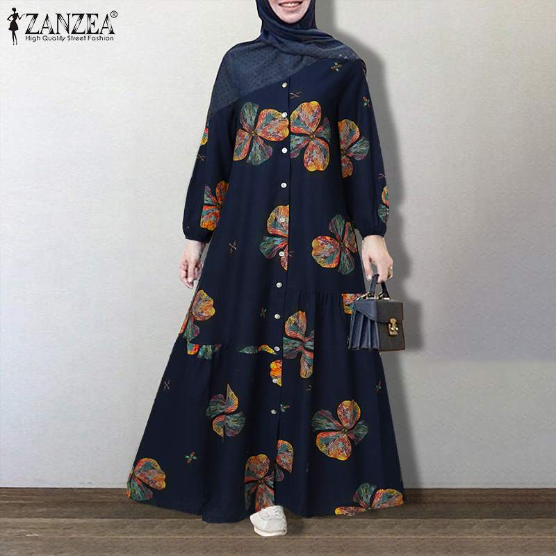 Women Dubai Abaya Turkey Hijab Dress ZANZEA Vintage Floral Printed Sundress Autumn Long Sleeve Loose Maxi Long Vestido Kaftan Women Dubai Abaya Turkey Hijab Dress ZANZEA Vintage Floral Printed Sundress Autumn Long Sleeve Loose Maxi Long Vestido Kaftan
