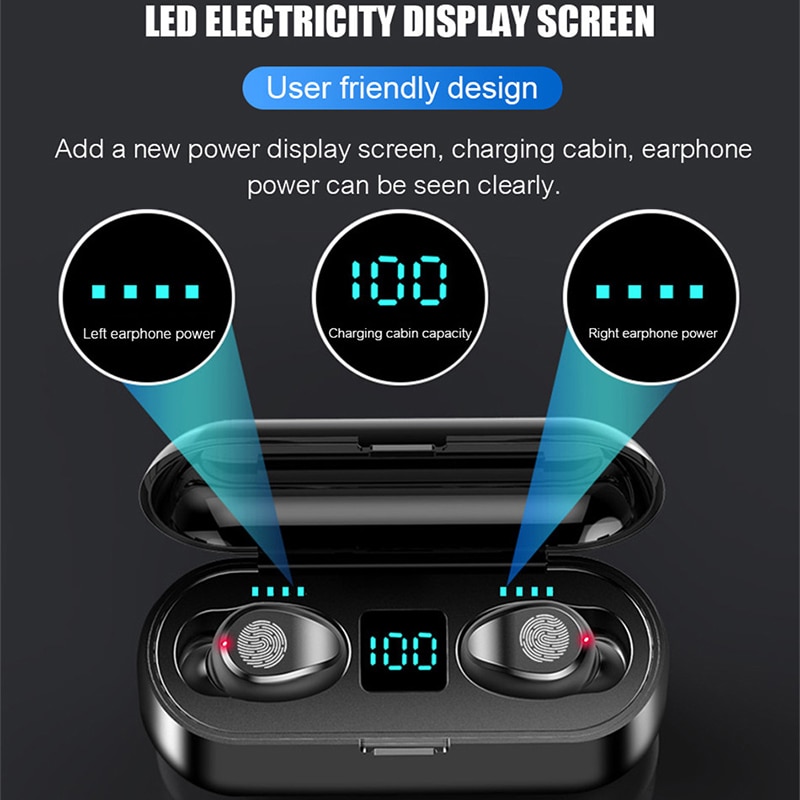 Alatour F9 Wireless Headphones 2000mAh power bank Bluetooth 5.0 Earphones Sport LED digital display Headset Charging box Alatour F9 Wireless Headphones 2000mAh power bank Bluetooth 5.0 Earphones Sport LED digital display Headset Charging box