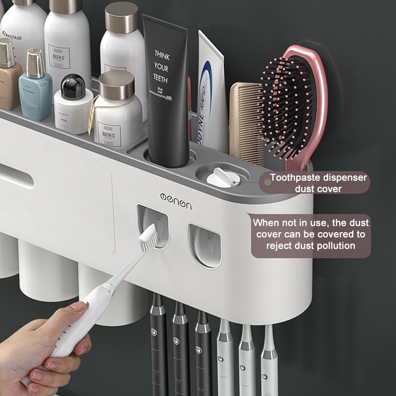 Magnetic Adsorption Inverted Toothbrush Holder Double Automatic Toothpaste Squeezer Dispenser Storage Rack Bathroom Accessories Magnetic Adsorption Inverted Toothbrush Holder Double Automatic Toothpaste Squeezer Dispenser Storage Rack Bathroom Accessories