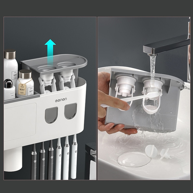 Magnetic Adsorption Inverted Toothbrush Holder Double Automatic Toothpaste Squeezer Dispenser Storage Rack Bathroom Accessories Magnetic Adsorption Inverted Toothbrush Holder Double Automatic Toothpaste Squeezer Dispenser Storage Rack Bathroom Accessories
