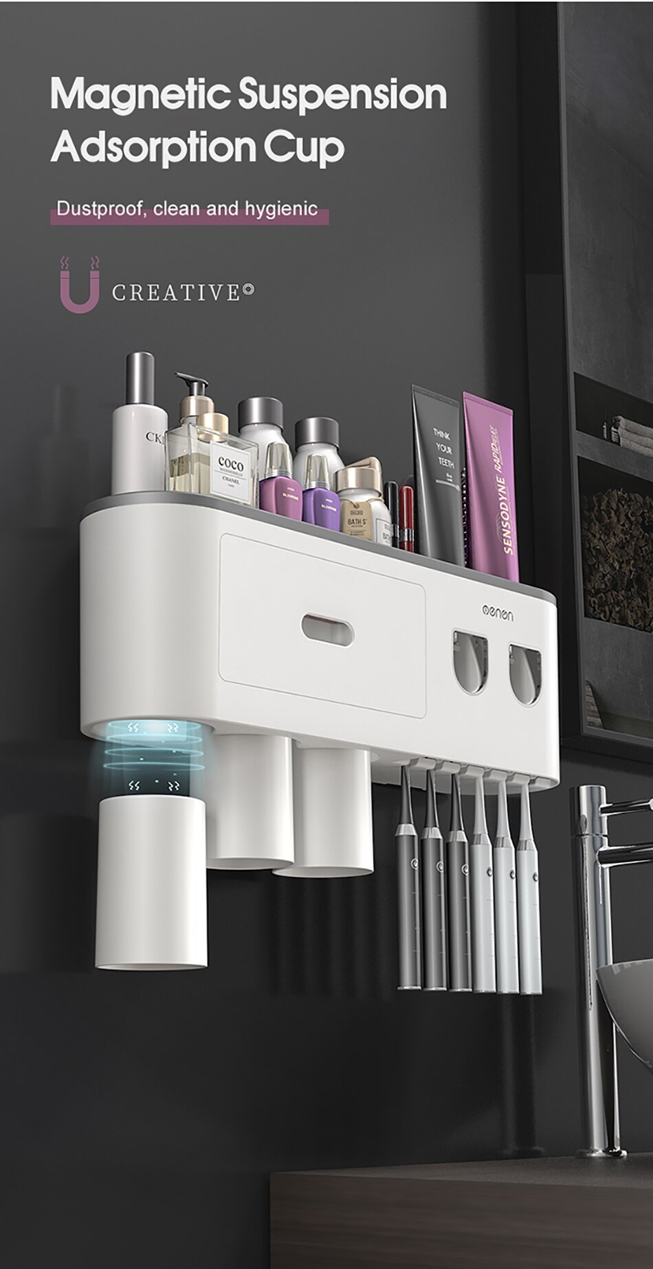 Magnetic Adsorption Inverted Toothbrush Holder Double Automatic Toothpaste Squeezer Dispenser Storage Rack Bathroom Accessories Magnetic Adsorption Inverted Toothbrush Holder Double Automatic Toothpaste Squeezer Dispenser Storage Rack Bathroom Accessories