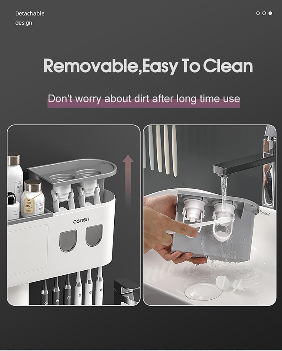 Magnetic Adsorption Inverted Toothbrush Holder Double Automatic Toothpaste Squeezer Dispenser Storage Rack Bathroom Accessories Magnetic Adsorption Inverted Toothbrush Holder Double Automatic Toothpaste Squeezer Dispenser Storage Rack Bathroom Accessories