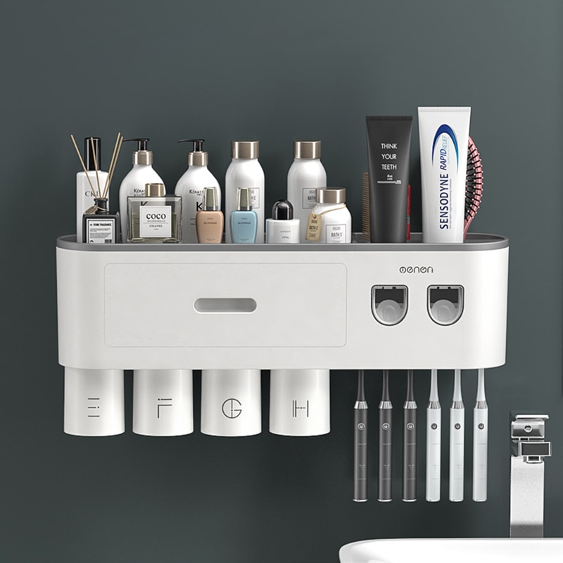 Magnetic Adsorption Inverted Toothbrush Holder Double Automatic Toothpaste Squeezer Dispenser Storage Rack Bathroom Accessories Magnetic Adsorption Inverted Toothbrush Holder Double Automatic Toothpaste Squeezer Dispenser Storage Rack Bathroom Accessories