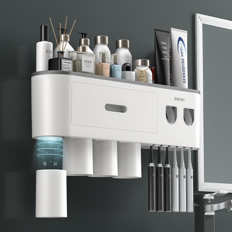 Magnetic Adsorption Inverted Toothbrush Holder Double Automatic Toothpaste Squeezer Dispenser Storage Rack Bathroom Accessories Magnetic Adsorption Inverted Toothbrush Holder Double Automatic Toothpaste Squeezer Dispenser Storage Rack Bathroom Accessories