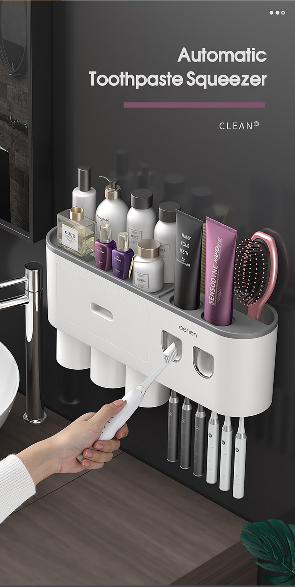 Magnetic Adsorption Inverted Toothbrush Holder Double Automatic Toothpaste Squeezer Dispenser Storage Rack Bathroom Accessories Magnetic Adsorption Inverted Toothbrush Holder Double Automatic Toothpaste Squeezer Dispenser Storage Rack Bathroom Accessories
