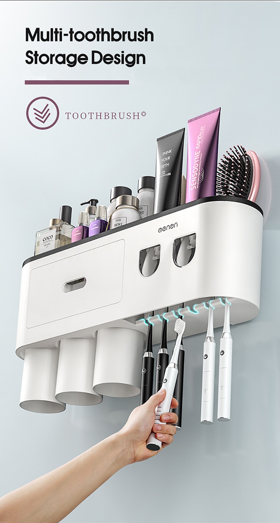 Magnetic Adsorption Inverted Toothbrush Holder Double Automatic Toothpaste Squeezer Dispenser Storage Rack Bathroom Accessories Magnetic Adsorption Inverted Toothbrush Holder Double Automatic Toothpaste Squeezer Dispenser Storage Rack Bathroom Accessories