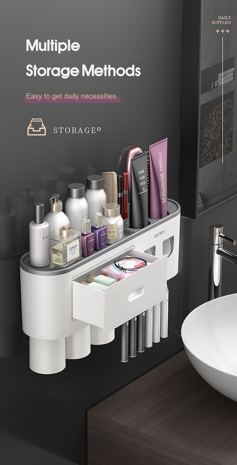Magnetic Adsorption Inverted Toothbrush Holder Double Automatic Toothpaste Squeezer Dispenser Storage Rack Bathroom Accessories Magnetic Adsorption Inverted Toothbrush Holder Double Automatic Toothpaste Squeezer Dispenser Storage Rack Bathroom Accessories
