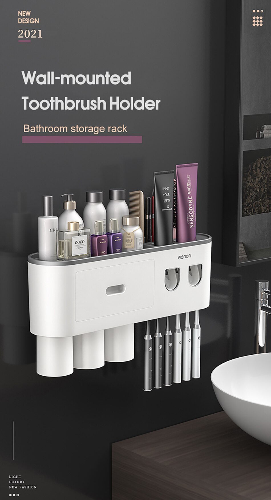 Magnetic Adsorption Inverted Toothbrush Holder Double Automatic Toothpaste Squeezer Dispenser Storage Rack Bathroom Accessories Magnetic Adsorption Inverted Toothbrush Holder Double Automatic Toothpaste Squeezer Dispenser Storage Rack Bathroom Accessories