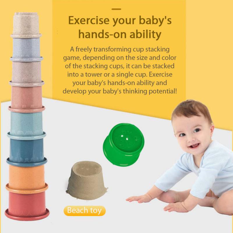 baby toys 0 12 months Cup Tower Toy Wheat Straw Stacking Cup Toy Wheat Straw Environmental Folding Tower Bath Play Water Set