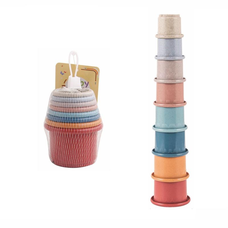 baby toys 0 12 months Cup Tower Toy Wheat Straw Stacking Cup Toy Wheat Straw Environmental Folding Tower Bath Play Water Set