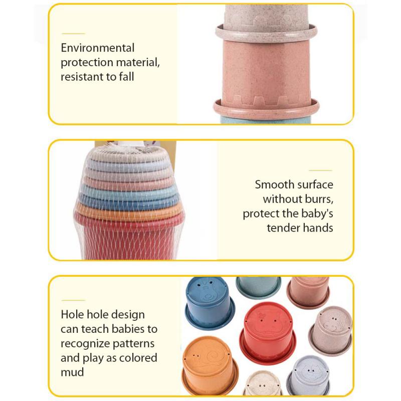 baby toys 0 12 months Cup Tower Toy Wheat Straw Stacking Cup Toy Wheat Straw Environmental Folding Tower Bath Play Water Set