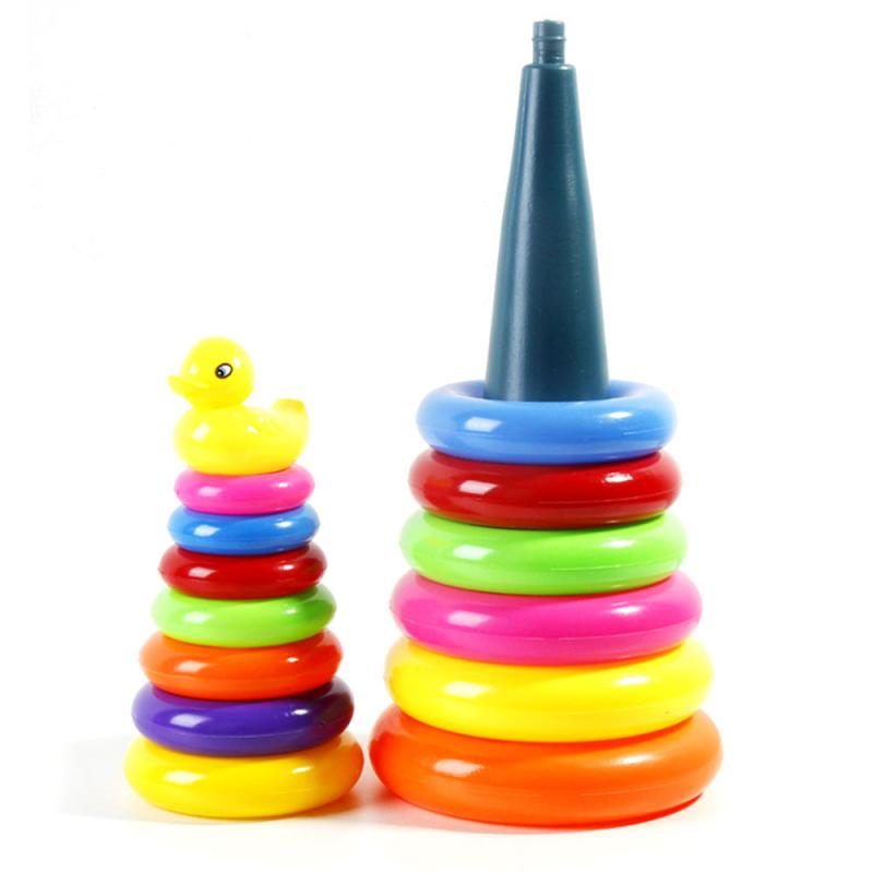 Rainbow Stacking Rings Tower Duck Toy Kids Toddler Bath Tub Play Toy Gift Early Development Play Toys Baby Brinquedos