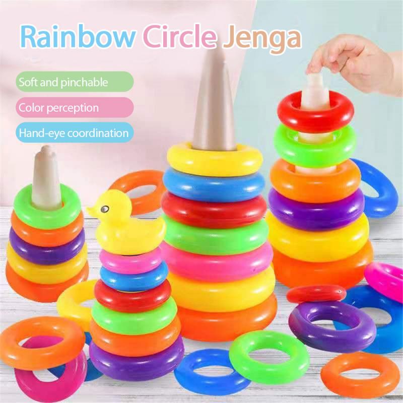 Rainbow Stacking Rings Tower Duck Toy Kids Toddler Bath Tub Play Toy Gift Early Development Play Toys Baby Brinquedos
