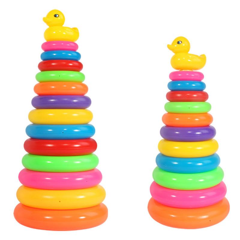 Rainbow Stacking Rings Tower Duck Toy Kids Toddler Bath Tub Play Toy Gift Early Development Play Toys Baby Brinquedos