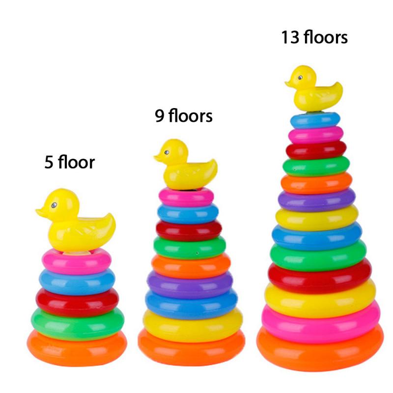 Rainbow Stacking Rings Tower Duck Toy Kids Toddler Bath Tub Play Toy Gift Early Development Play Toys Baby Brinquedos