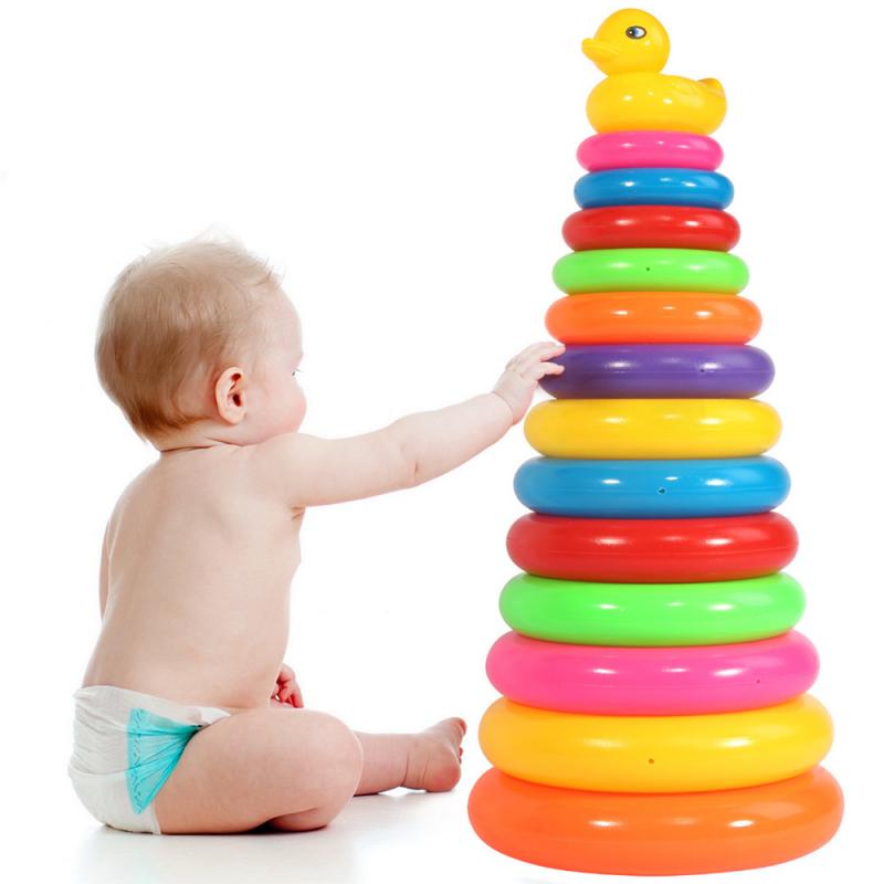 Rainbow Stacking Rings Tower Duck Toy Kids Toddler Bath Tub Play Toy Gift Early Development Play Toys Baby Brinquedos