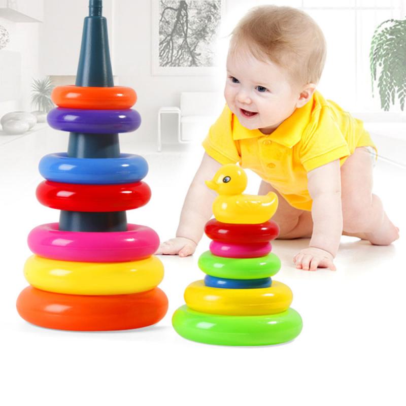 Rainbow Stacking Rings Tower Duck Toy Kids Toddler Bath Tub Play Toy Gift Early Development Play Toys Baby Brinquedos