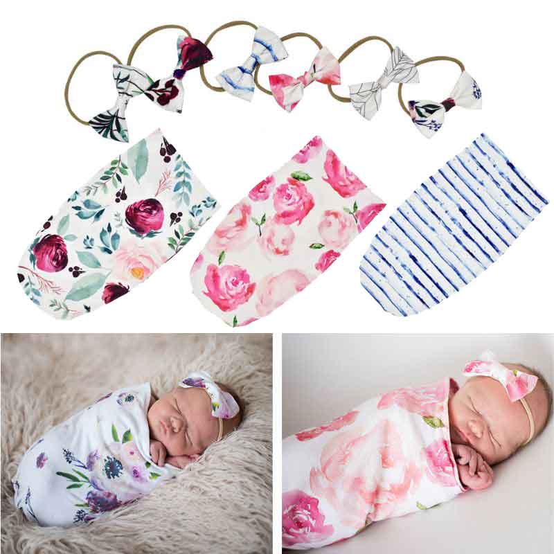 Soft Cotton Infant Swaddle Muslin Blanket Newborn Baby Wrap Swaddling Blanket Sleeping Bag+Headband Outfits Set Soft Cotton Infant Swaddle Muslin Blanket Newborn Baby Wrap Swaddling Blanket Sleeping Bag+Headband Outfits Set