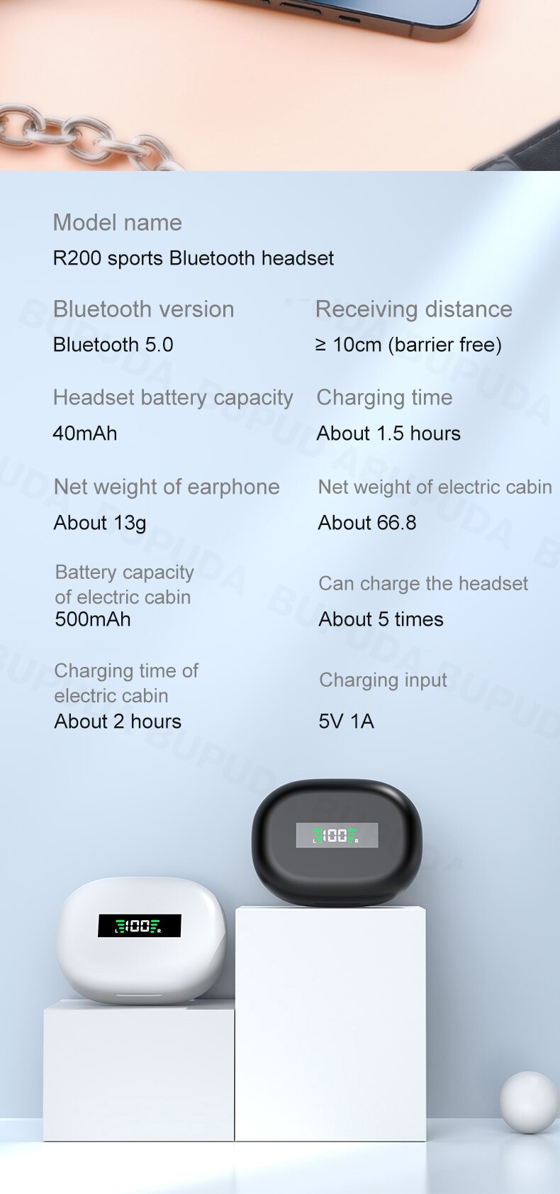 Sports Bluetooth Wireless Ear hooks  Earphones with Mic IPX5 Waterproof Sports Bluetooth Wireless Ear hooks  Earphones with Mic IPX5 Waterproof