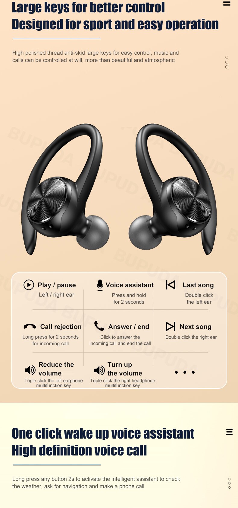 Sports Bluetooth Wireless Ear hooks  Earphones with Mic IPX5 Waterproof Sports Bluetooth Wireless Ear hooks  Earphones with Mic IPX5 Waterproof