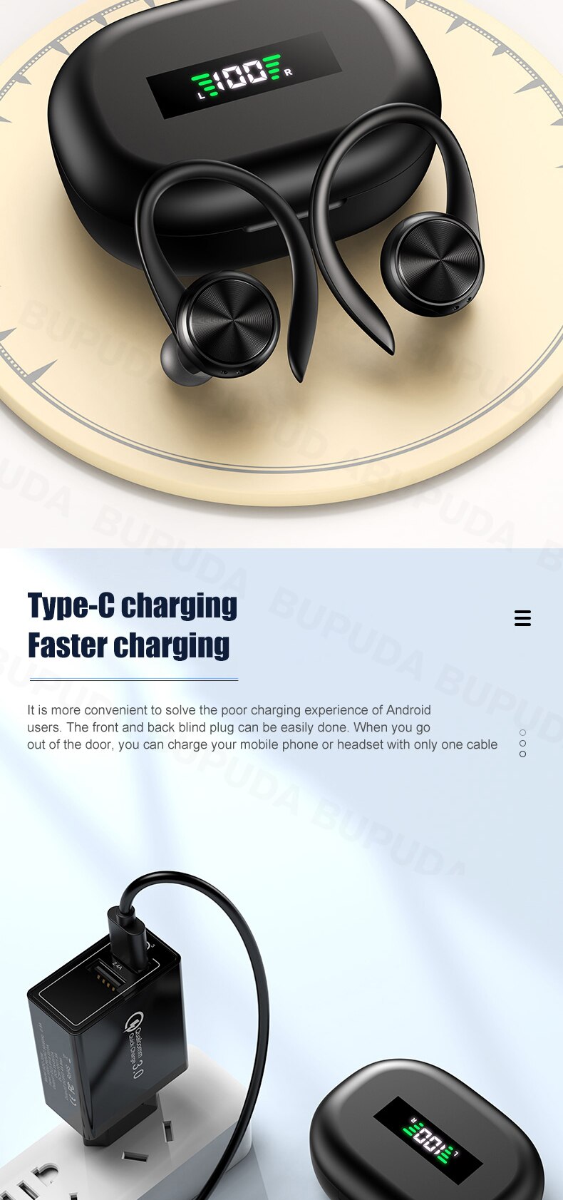 Sports Bluetooth Wireless Ear hooks  Earphones with Mic IPX5 Waterproof Sports Bluetooth Wireless Ear hooks  Earphones with Mic IPX5 Waterproof