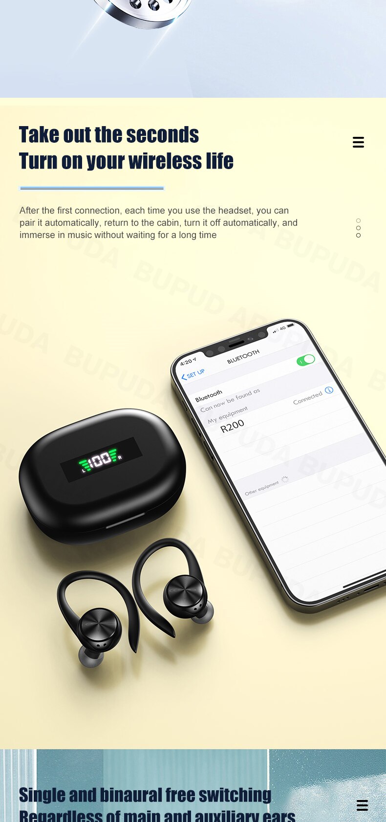 Sports Bluetooth Wireless Ear hooks  Earphones with Mic IPX5 Waterproof Sports Bluetooth Wireless Ear hooks  Earphones with Mic IPX5 Waterproof