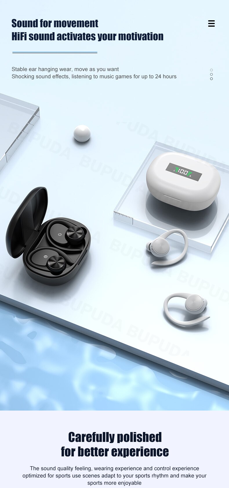 Sports Bluetooth Wireless Ear hooks  Earphones with Mic IPX5 Waterproof Sports Bluetooth Wireless Ear hooks  Earphones with Mic IPX5 Waterproof