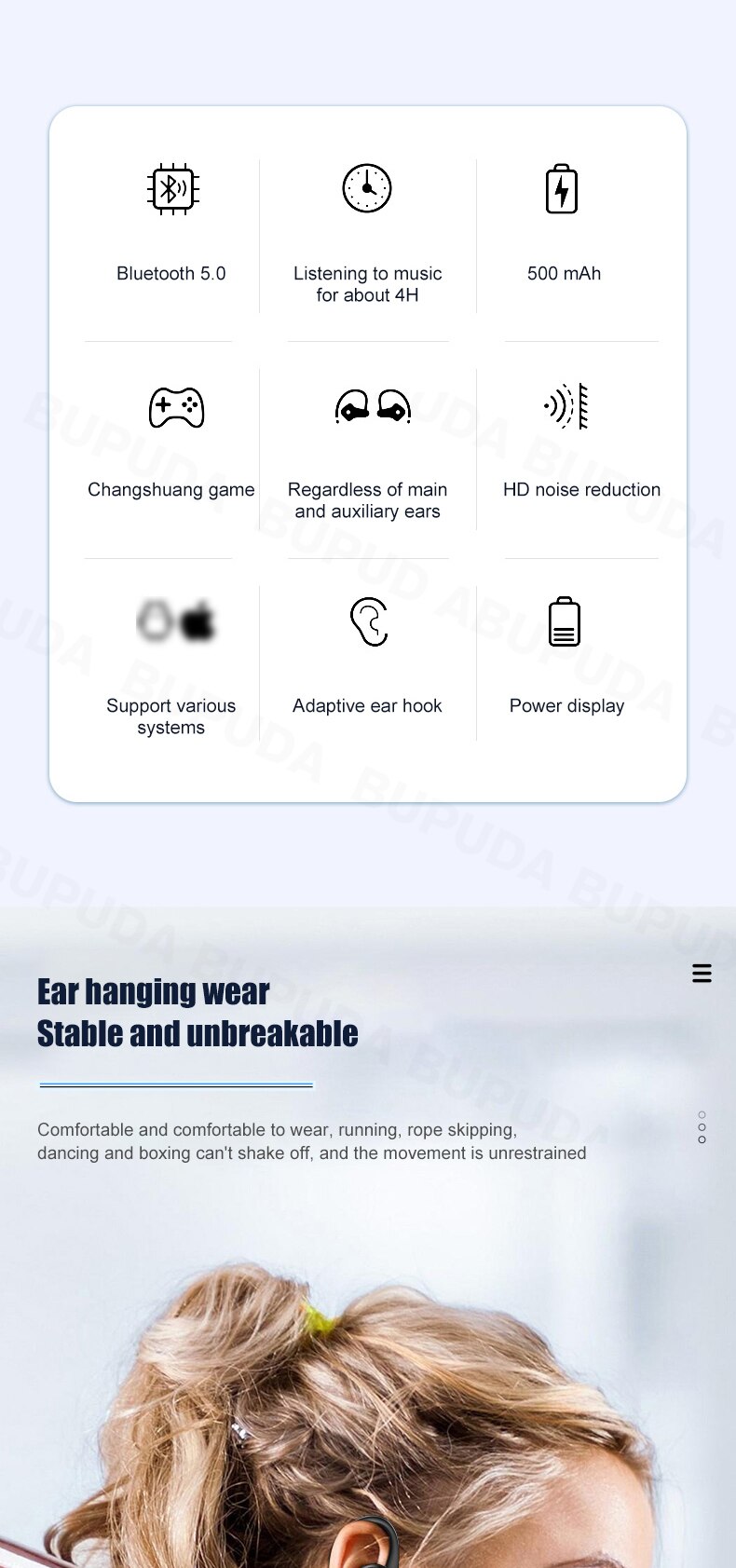 Sports Bluetooth Wireless Ear hooks  Earphones with Mic IPX5 Waterproof Sports Bluetooth Wireless Ear hooks  Earphones with Mic IPX5 Waterproof