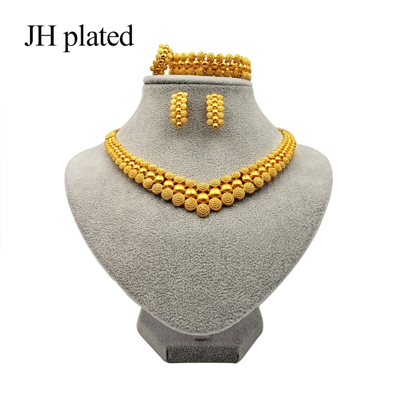 Nigeria Dubai Gold color jewelry sets African bridal wedding gifts party for women Bracelet Necklace earrings ring set collares