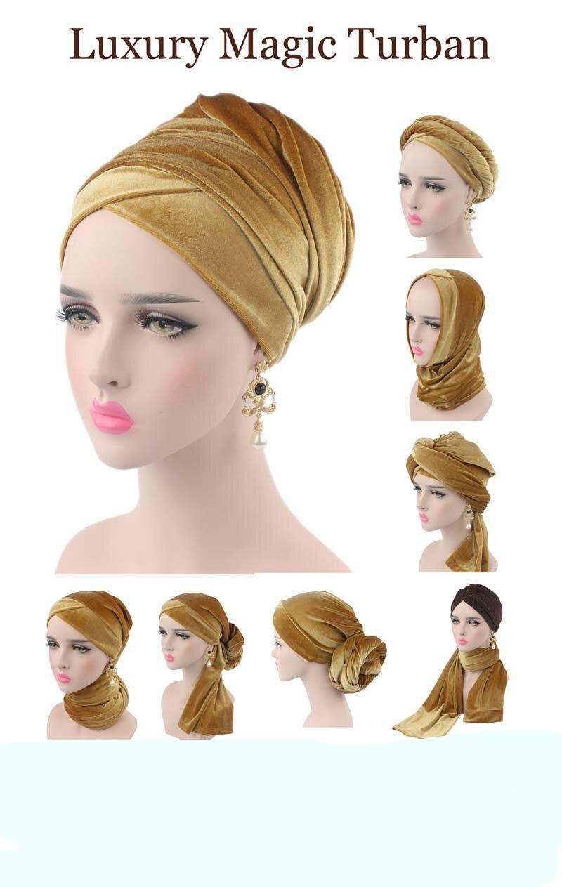 Velvet Turban Muslim Long Tail Cap Hat Woman Wrapped Head Scarf