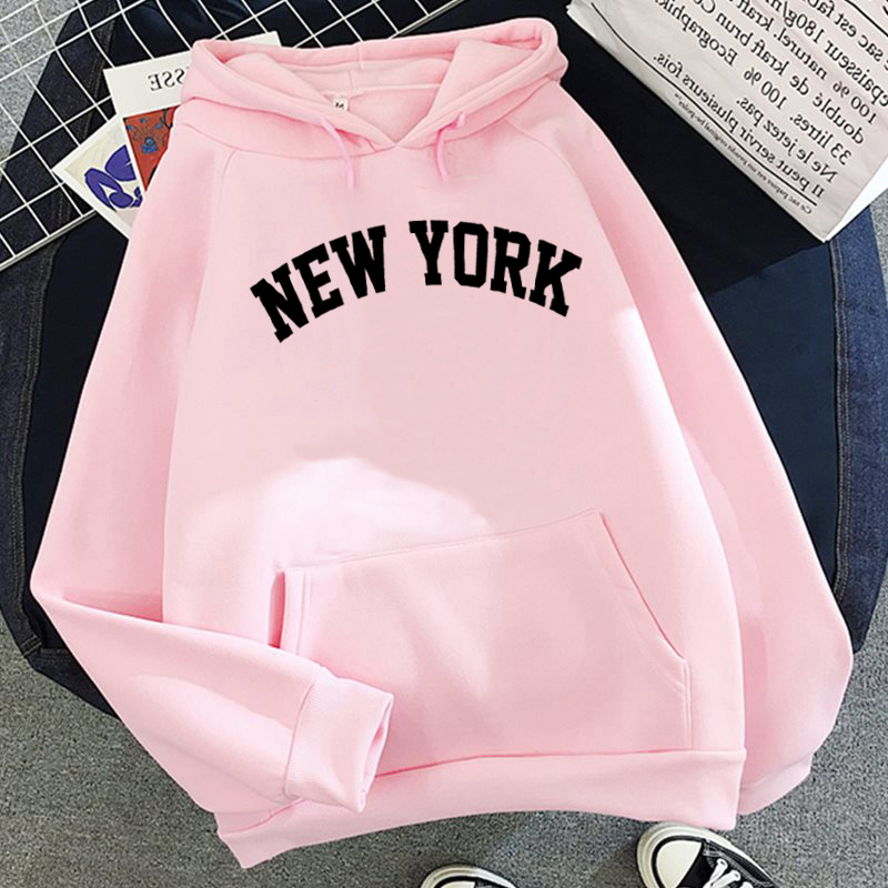 Women's NEW YORK printing velvet Winter Hooded Cotton Thicken Sweatshirts