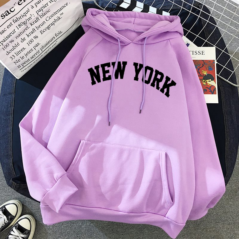 Women's NEW YORK printing velvet Winter Hooded Cotton Thicken Sweatshirts