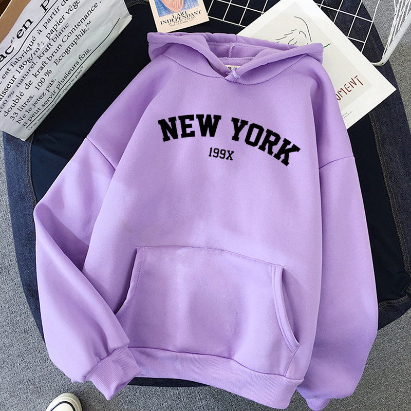 Women's NEW YORK printing velvet Winter Hooded Cotton Thicken Sweatshirts