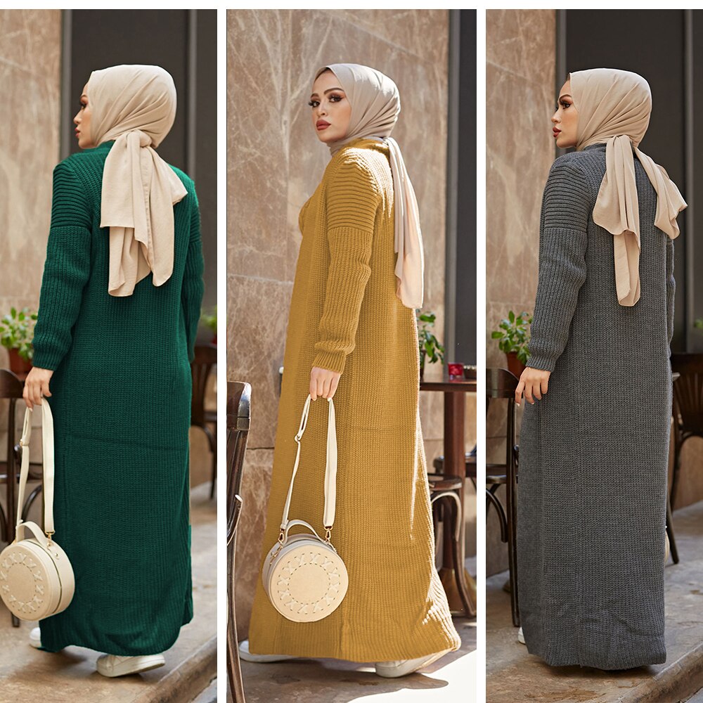 Women Dress New Season Winter 2 Piece Hijab Knitwear Suit Islamic Muslim Clothing Long Cardigan Model Made in Turkey Women Dress New Season Winter 2 Piece Hijab Knitwear Suit Islamic Muslim Clothing Long Cardigan Model Made in Turkey
