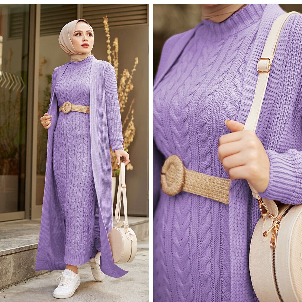 Women Dress New Season Winter 2 Piece Hijab Knitwear Suit Islamic Muslim Clothing Long Cardigan Model Made in Turkey Women Dress New Season Winter 2 Piece Hijab Knitwear Suit Islamic Muslim Clothing Long Cardigan Model Made in Turkey