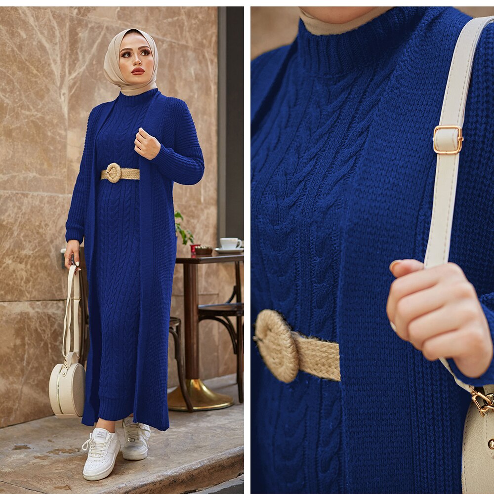 Women Dress New Season Winter 2 Piece Hijab Knitwear Suit Islamic Muslim Clothing Long Cardigan Model Made in Turkey Women Dress New Season Winter 2 Piece Hijab Knitwear Suit Islamic Muslim Clothing Long Cardigan Model Made in Turkey