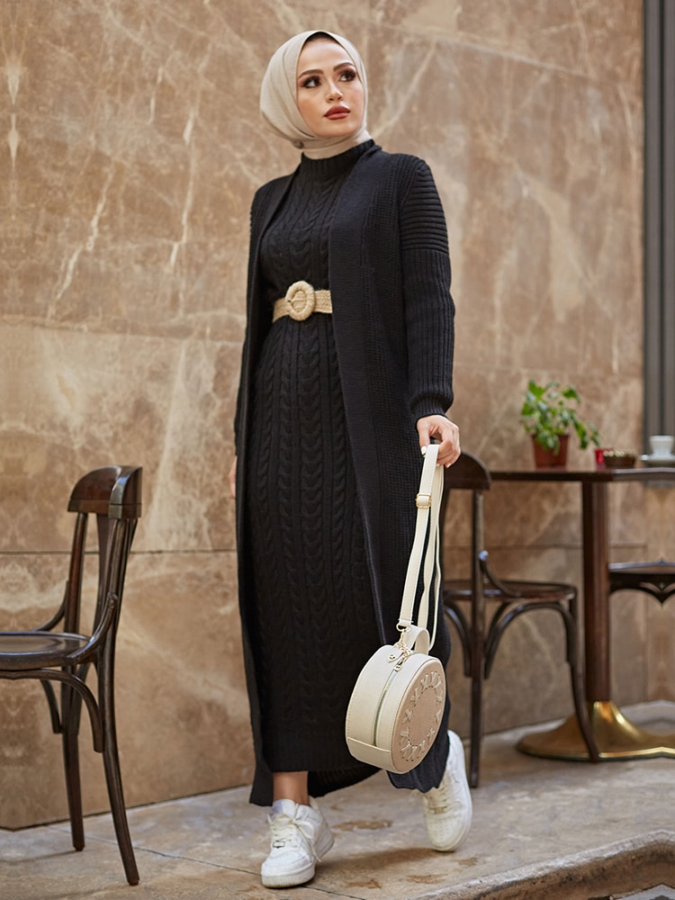 Women Dress New Season Winter 2 Piece Hijab Knitwear Suit Islamic Muslim Clothing Long Cardigan Model Made in Turkey Women Dress New Season Winter 2 Piece Hijab Knitwear Suit Islamic Muslim Clothing Long Cardigan Model Made in Turkey